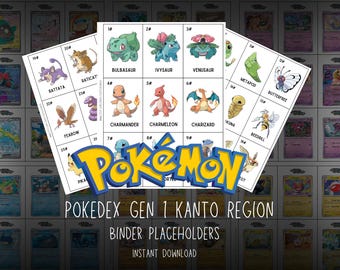 Pokemon Gen 1 Pokédex Printable Binder Placeholders – Kanto Region No.001–151 | Digital Download