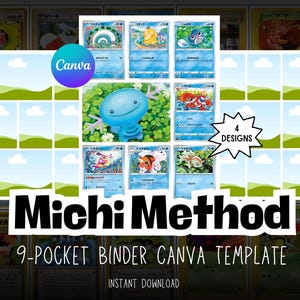 Plantilla de Canva para carpeta de 9 bolsillos del método Michi / Plantilla para carpeta de cartas coleccionables de Pokémon / Diseño de carpeta editable / Descarga instantánea