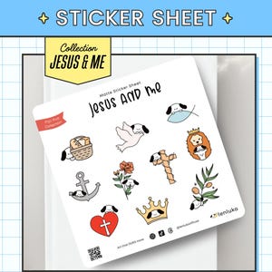 Kawaii Christian Sticker Sheet – Cute Waterproof Jesus Stickers for Bible Journaling Matte Vinyl Sticker Christian Stickers for Faith Lovers
