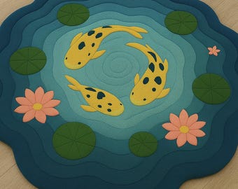Hand-Tufted Koi Pond Rug : 3D Nature-Inspired Carpet With Lotus Flowers  & Green Layered Aesthetic Carpet Design For Living Room