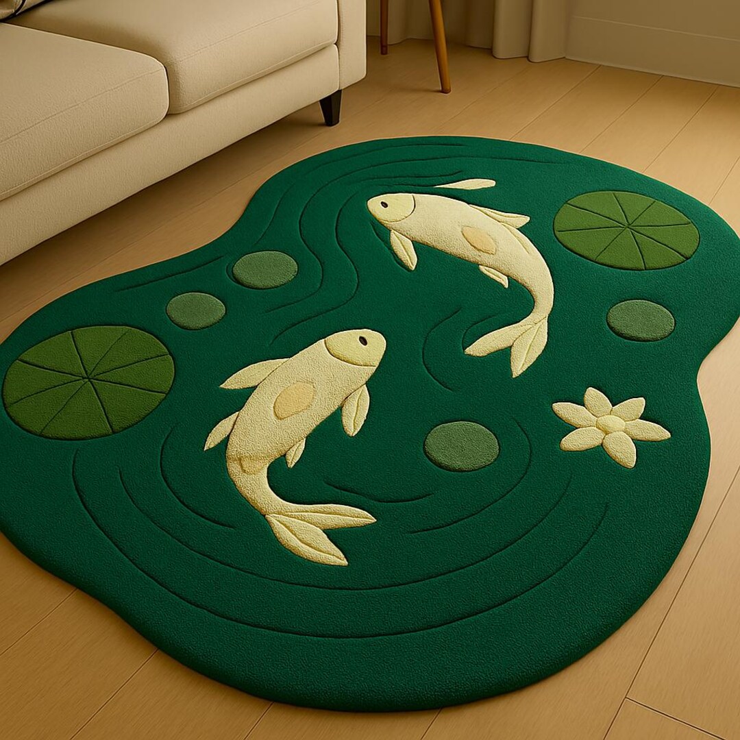 Koi Pond Rug – Hand-tufted 3D Fish With Artistic Nature Rug for Living ...