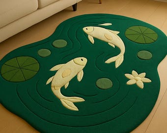 Koi  Pond Rug – Hand-Tufted 3D Fish With Artistic Nature Rug For Living Room