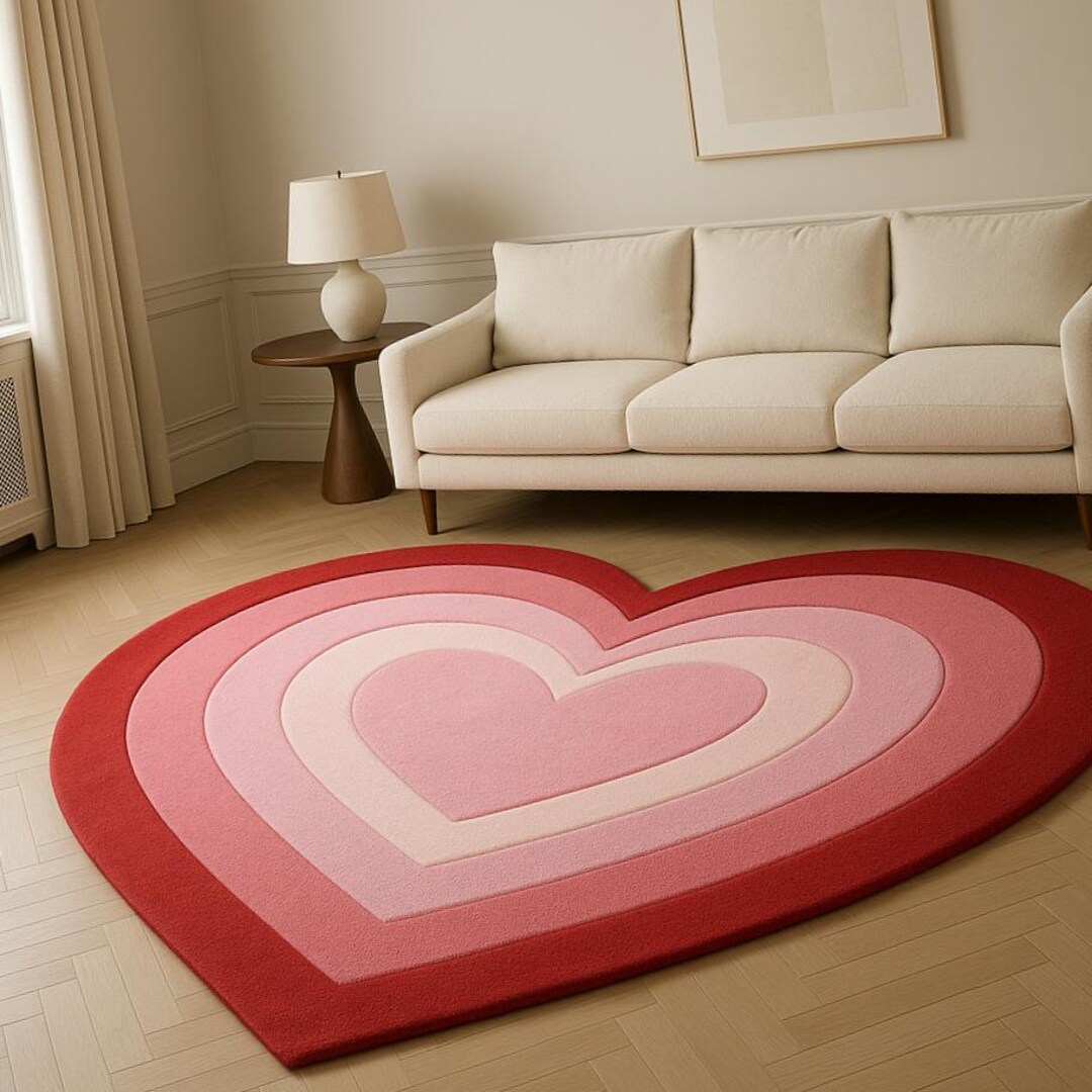 Handmade Heart Shape Rugs in Red & Pink Layers | Hand-tufted Romantic ...