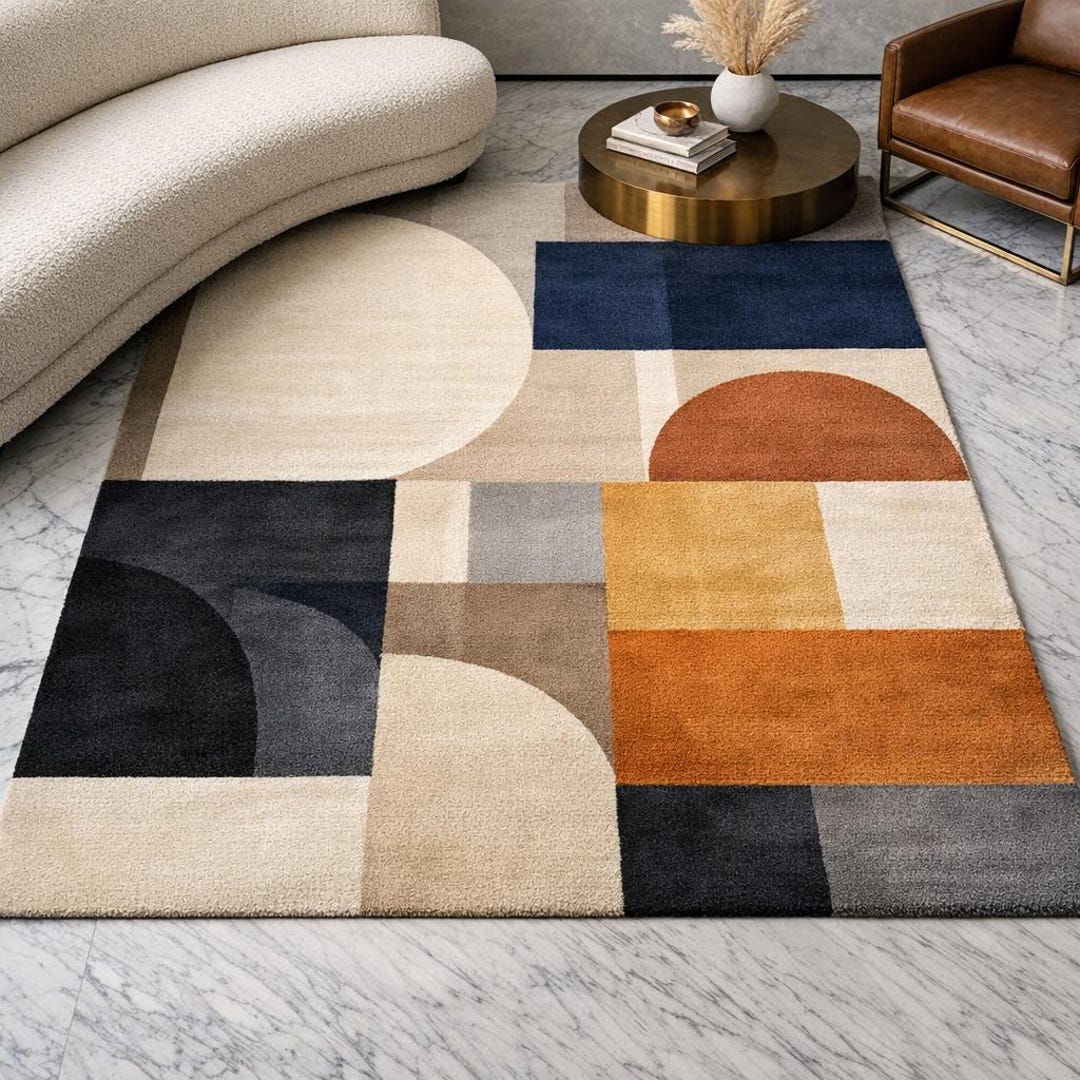 Hand Tufted Modern Abstract Rug, Geometric Color Block Area Rug, Luxury ...