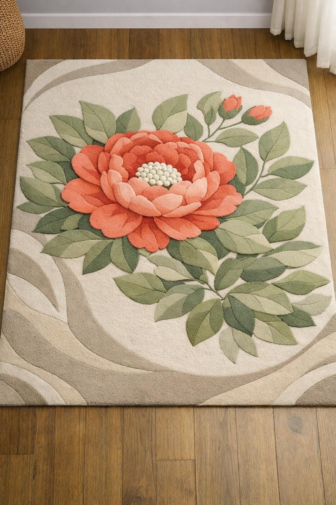 Flower City Rug Floral Hand Tufted Rug, Large Flower Area Rug, Botanical Wool Rug ...