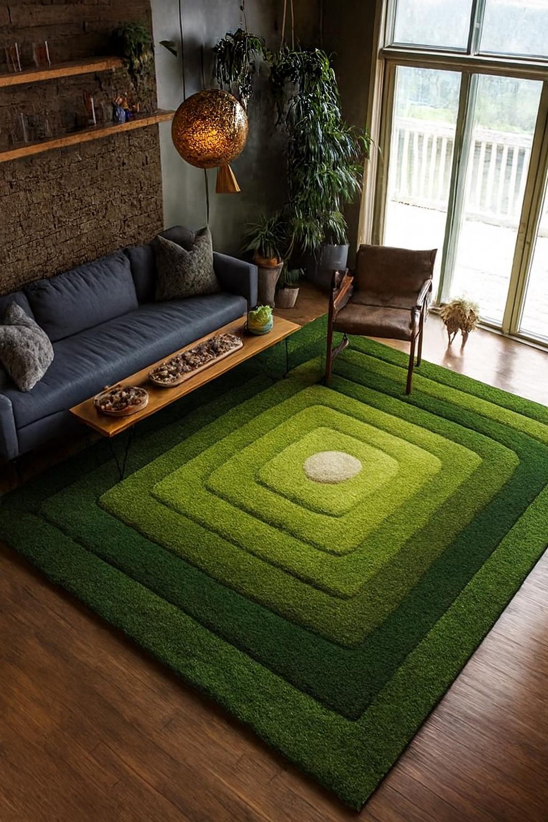 Hand Tufted Green Geometric Rug, Modern Layered Square Area Rug ...