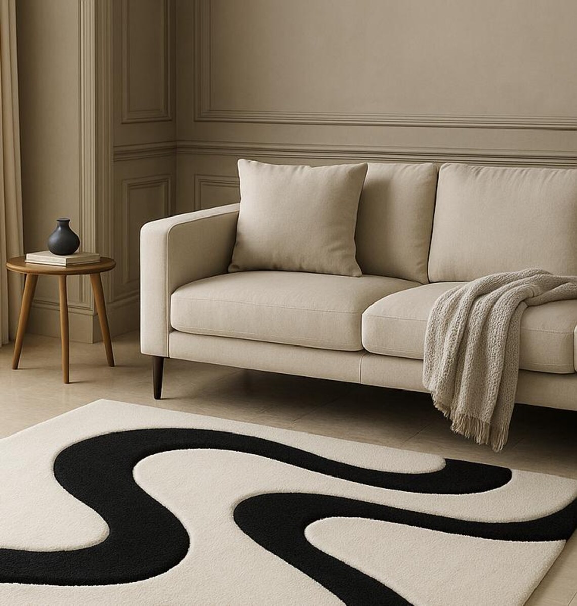 Abstract Wave Pattern Area Rug – Hand-tufted Organic Wavy Design and ...