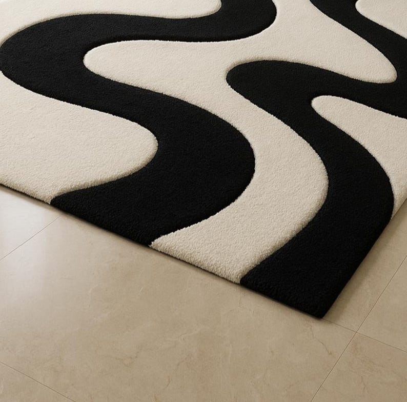 Subtle Abstract Pattern On Rug Abstract Wave Pattern Area Rug – Hand-tufted Organic Wavy Design and ...
