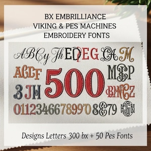 Machine Embroidery Fonts Bundle: 350+ BX & PES Alphabet Designs (Instant Download