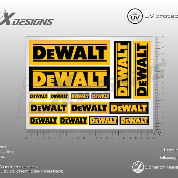 DeWalt stickers set, Medium size set DeWalt decals, stickers graphics decals Laminated