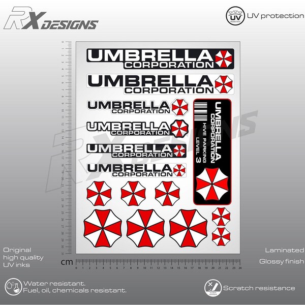 Umbrella corporation stickers set Umbrella corporation decals, stickers graphics decals Laminated