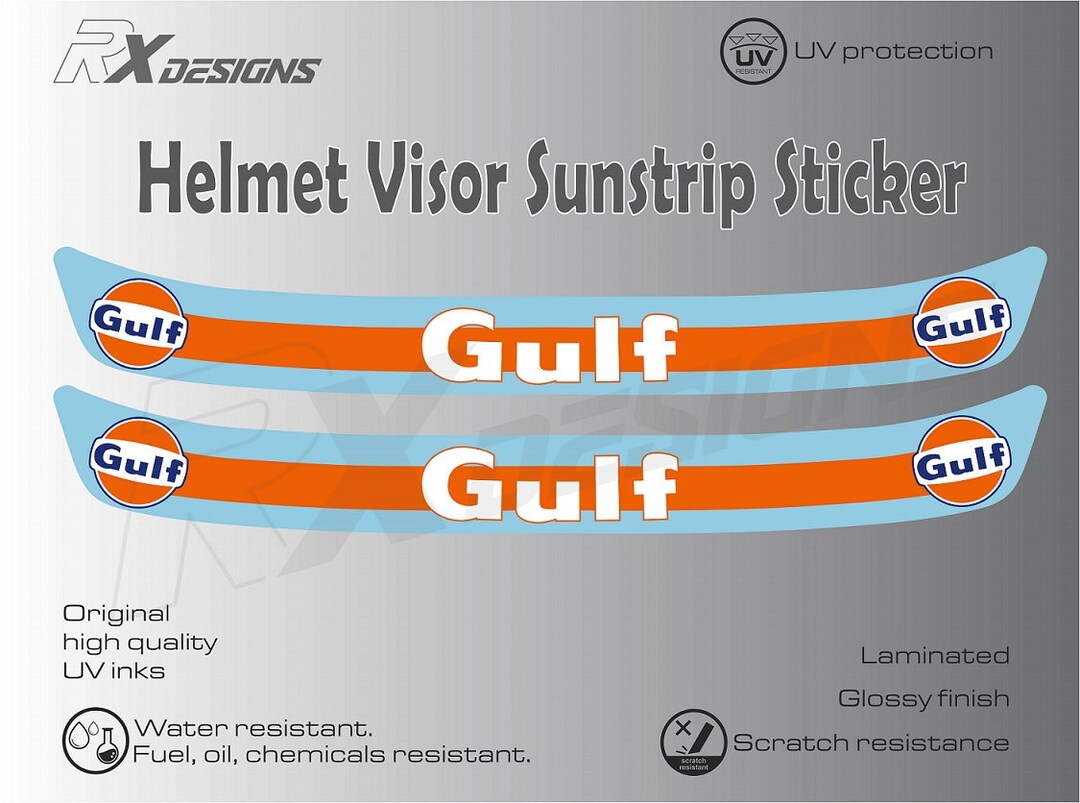 2 X Gulf Helmet Visor Sunstrip Sticker Decal Gulf Livery 295mm Etsy