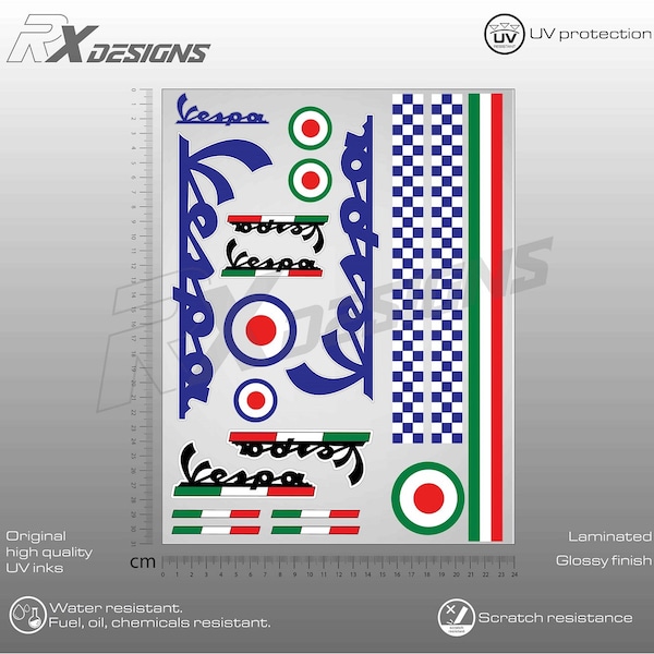 Vespa stickers set Vespa decals, stickers graphics decals Laminated