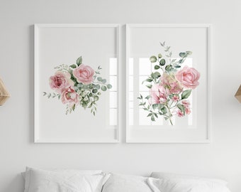 Floral Initial Print, Girls Nursery Wall Art, Pink Roses Wall Art, Girls Room Wall Art, Playroom Prints