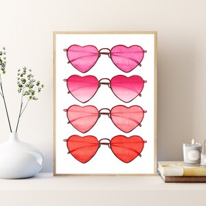 Heart Sunglasses Print, Digital Download, Preppy Wall Art, Teen Room Decor, College Apartment Decor, Valentine&#39;s Day Wall Decor