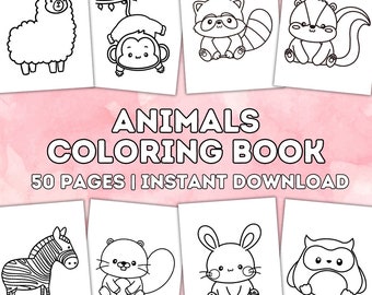 Animal Coloring Pages, 50 Cute Designs for Kids (Digital Download)