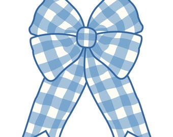 Blue Gingham Bow PNG, Coquette Clipart (Digital Download)