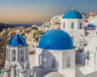 Santorini Greece Domes Photography Travel Fine Art Print Wall Art Photograph Office Lobby Interior Design Vacation Souvenir Photo Oia