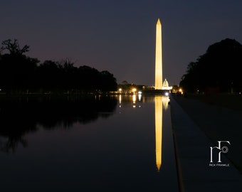 Washington Monument Capitol Photography Travel Fine Art Print Wall Art Photograph Office Lobby Interior Design Vacation Souvenir Night Photo