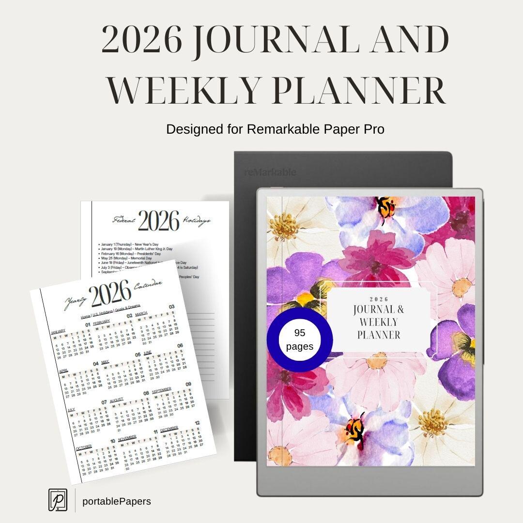 Hyperlinked Weekly Calendar Template for Remarkable - Purple Florals - Etsy