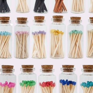 Apothecary Matches | Cork Match Jar | Safety Matches | Jar of Matches | 20 Colored Matches 2” | Wedding Matches | Party Favor Matches