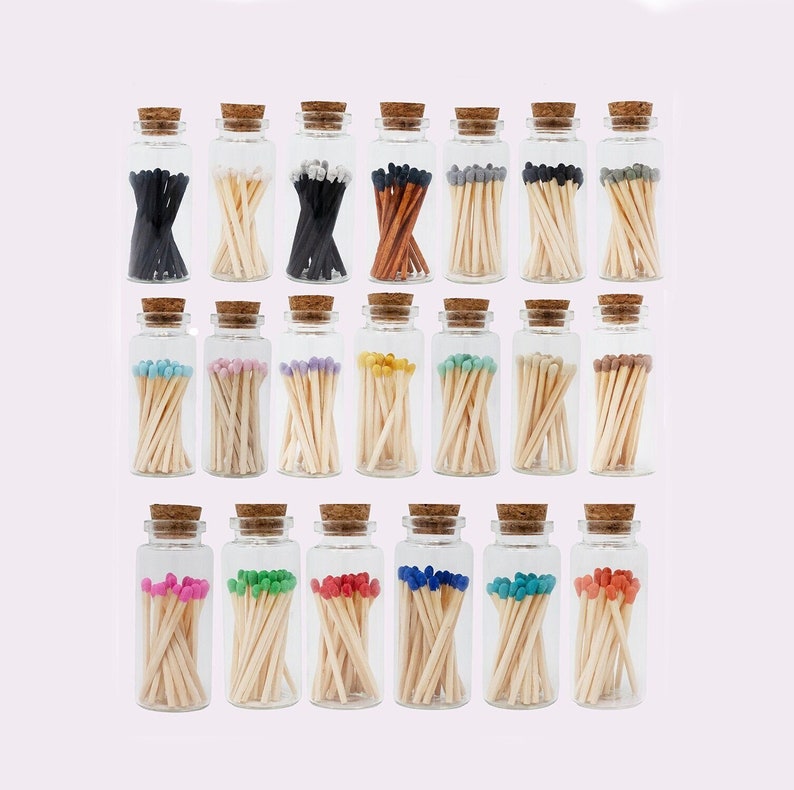 Apothecary Matches Cork Match Jar Safety Matches Jar of Matches 20 Colored Matches 2 Wedding Matches Party Favor Matches image 1