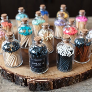 Cute Jar Of Matches With Striker | 50 Safety Matches | Apothecary Jar | 2 inch Wooden Matches | Colored Matches | Wedding | Party Favor