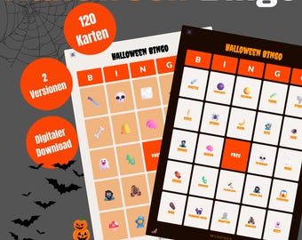 120 kart do gry w bingo na Halloween | Gra na Halloween dla dzieci | Bingo do druku w formacie PDF | Pobierz cyfrowo | Gra na imprezę Halloween