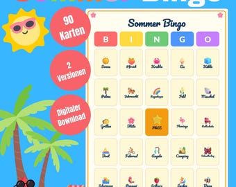90 kart do letniego bingo, letnie bingo, letnia gra imprezowa, karty do bingo do druku, aktywność w klasie, letnie bingo dla dzieci