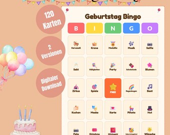Birthday Bingo – 120 Different Bingo Cards | Digital Download | Printable Birthday Game | Kids Bingo | Party Game
