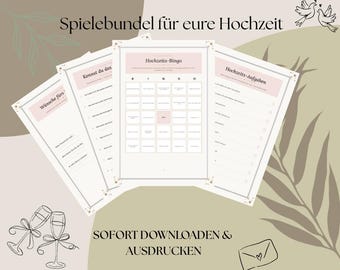 Gry ślubne w formacie PDF | Bingo ślubne | Czy znasz młodą parę? | Zadania ślubne | Życzenia dla panny młodej i pana młodego | Wersja do druku w stylu boho