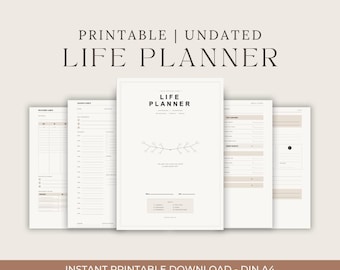 Life Planner (German) | Daily, Weekly, and Monthly Planner for Printing | Undated | A4 PDF Template | Goals, Budget, and Habit Tracker
