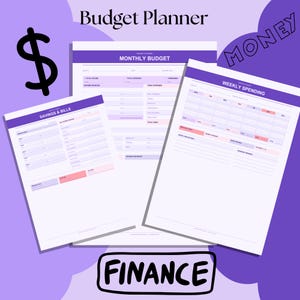 Budget Planner Printable Bundle | Lavender & Rose | Monthly Budget Weekly Spending Savings Tracker | A4 PDF Instant Download
