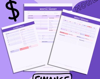 Budget Planner Printable Bundle | Lavender & Rose | Monthly Budget Weekly Spending Savings Tracker | A4 PDF Instant Download