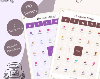 Wydrukowane bingo weselne | 120 kart bingo | Gra weselna dla gości | Bingo weselne | Pobierz PDF | Gra na wieczór panieński