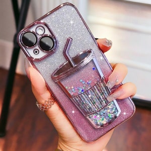 iPhone 15 14 13 Pro Max Plus Glittery Phone Case, Unique Liquid Glitter Quicksand, 3D Luxury Bling, Cute Coffee Lover Gift For Mom