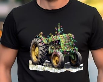 T-shirt unisexe à manches courtes en jersey, tracteur de Noël, chemise de tracteur, chemise de Noël, joyeux tracteur, amateur de tracteurs, Noël à la ferme