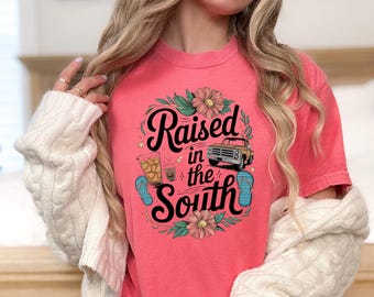 Southern Charm Comfort Colors-skjorta - Uppvuxen i södern med iste- och flip-flopdesign