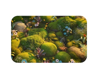 Cozy Moss Garden Bath Mat with Sunlit Flowers
