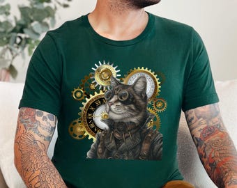 Mens Vintage Steampunk Cat T-Shirt Mens Vintage Steampunk Cat T-Shirt