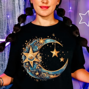 Celestial t shirt, Moon and stars shirt, mystical tshirt, cute tee, gothic shirt, moon shirt, cool shirt Stars T-shirt - Cute Gothic Apparel