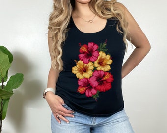 Hibiscus Embroidered Strap Tank Top - Etsy