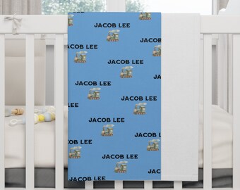 Personalized Baby Name Blanket with Train, Custom Gift for Newborn Boys, Personalized Baby Swaddle Blanket, Unique Baby Shower Gift