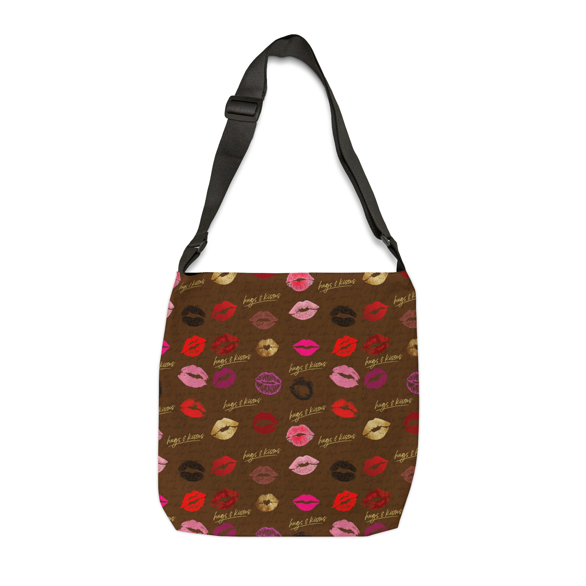 Lipstick Kisses Adjustable Tote Bag, Shoulder bag, Shopping Bag, Everyday Bag, Travel Bag, Beach Bag, Make up Bag