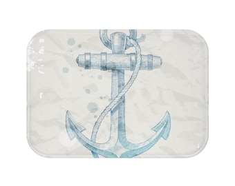 Nautical Anchor Bath Mat - Ocean Beach Decor, Coastal Bathroom Rug, Sea Theme Non-Slip Mat, Maritime Home Accessories, Seashore Anchor
