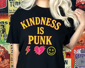 Kindness Is Punk T-shirt | Bold Graphic Tee, Electric Yellow Grunge Shirt, Statement Faith Top, Edgy Positive Message Comfort Colors tshirt