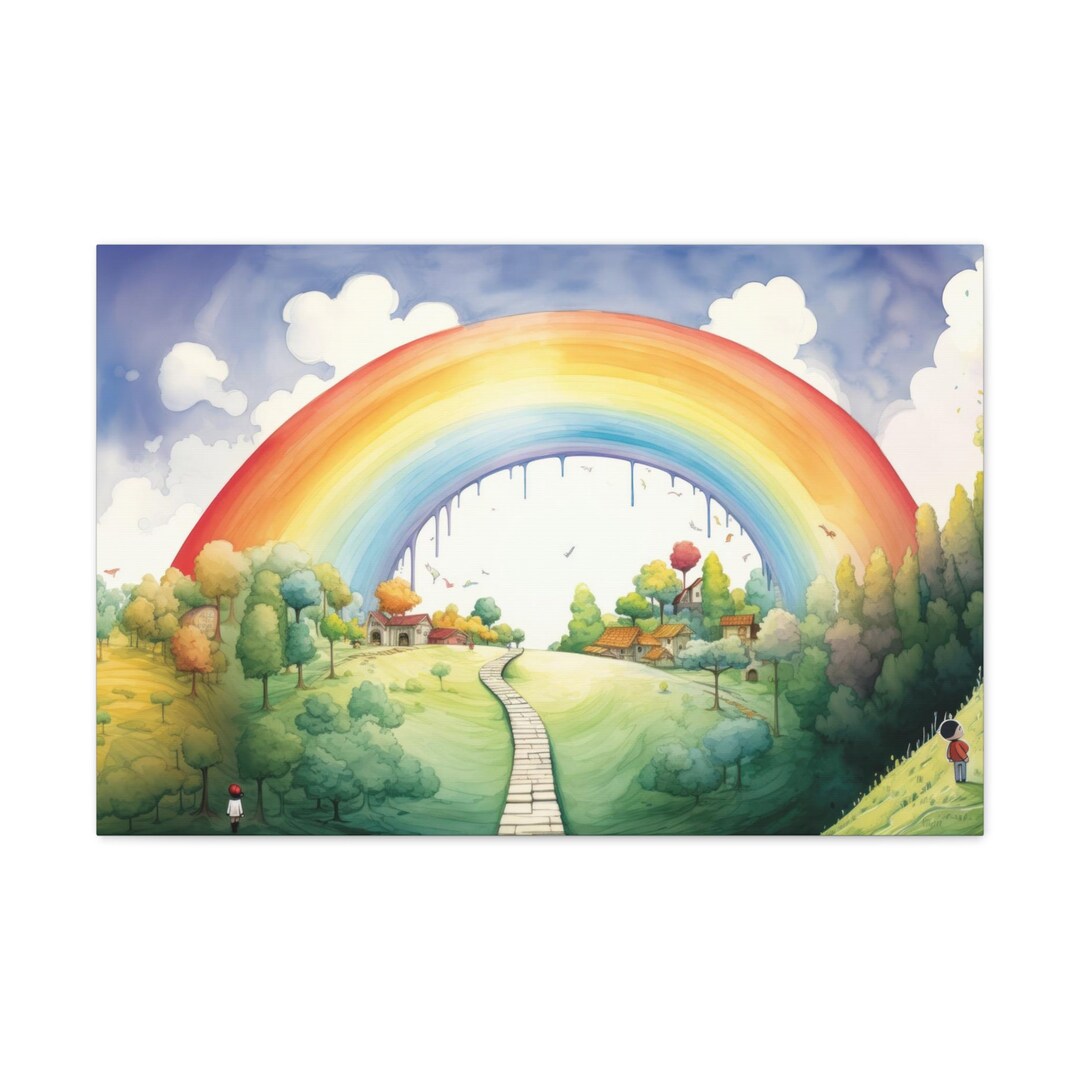 Whimsical Rainbow Nursery Canvas Kids Room Wall Art Rainbow Wall Art