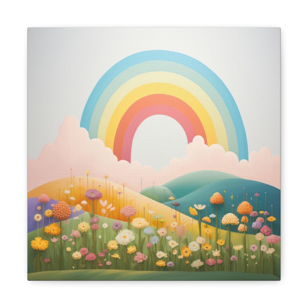 Whimsical Rainbow Nursery Canvas Kids Room Wall Art Rainbow Wall Art ...