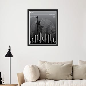 New York City Skyline Karte Print – NYC Digitale Wandkunst – Moderne Schwarz-Weiße Stadt Poster Minimalistische Digitale Wandkunst