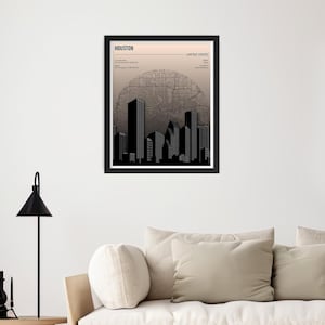 Houston Skyline Map Print – Texas City Poster – Printable Black & Gold Urban Art – Digital Download – Minimalist Digital Wall Art